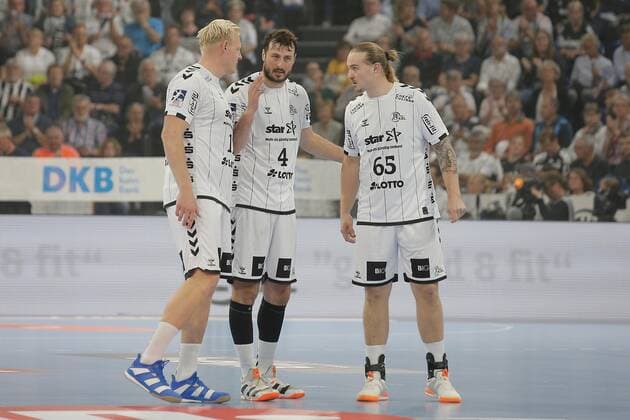 1.Handball Bundesliga THW Kiel - Flensburg Handewitt, Kiel, 12.9.2019 Patrick Wiencek ( Kiel, 17 ), Domagoj Duvnjak ( Kiel, 4 ) und Lukas Nilsson ( Kiel, 65 ) Copyright: xBEAUTIFULxSPORTS DRPx