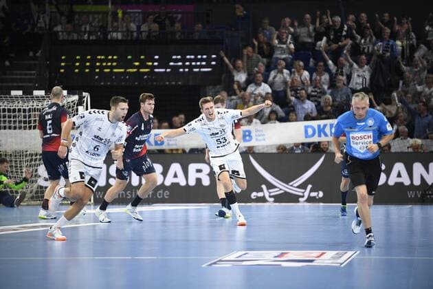 Jubel bei Nikola Bilyk (THW Kiel), Handball-Bundesliga, Liqui-Moly-HBL, Männer, 5. Spieltag, THW Kiel vs SG Flensburg-Handewitt, 12.09.19 Kiel Sparkassen Arena Schleswig-Holstein Germany