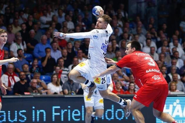 12.09.2019, xtgx, Handball Luqui Moly HBL, MT Melsungen - SC Magdeburg emspor, v.l. Marko Bezjak (Magdeburg, 25) wirft Tor, Torschütze, erzielt Tor, Treffer, scores the goal Kassel