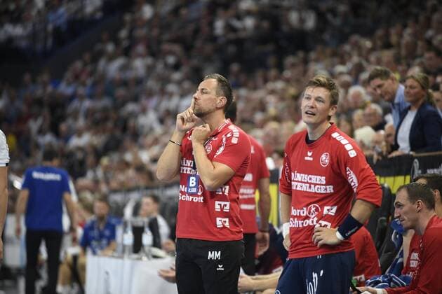SG-Trainer Maik Machulla und Lasse Svan (SG Flensburg-Handewitt), Handball-Bundesliga, Liqui-Moly-HBL, Männer, 5. Spieltag, THW Kiel vs SG Flensburg-Handewitt, 12.09.19 Kiel Sparkassen Arena Schleswig-Holstein Germany