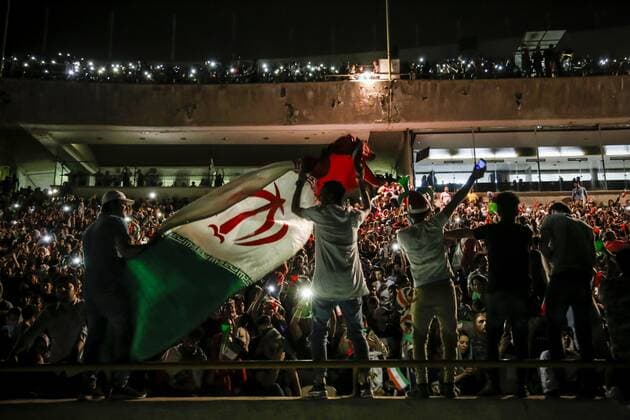 June 25, 2018, Tehran, Iran: Iranian women gather for a public viewing event at Azadi (freedom) Stadium in Tehran, Iran. to watch the 2018 FIFA World Cup, WM, Weltmeisterschaft, Fussball Russia Group B match between Iran and Portugal. Women are banned from attending male sporting events in Iran. Iran v Portugal : Group B-2018 FIFA World Cup Russia - ZUMAf146 20180625_zip_f146_008 Copyright: xRouzbehxFouladix