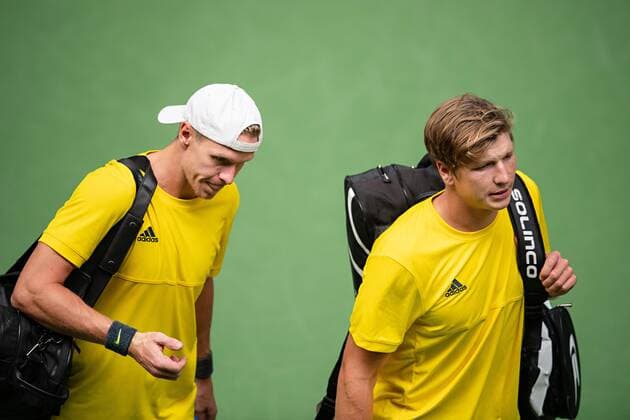 2019 Davis Cup Sweden v Israel 190914 Markus Eriksson and Andre Göransson of Sweden looks dejected after the Davis Cup qualification tennis match between Sweden and Israel on September 14, 2019 in Stockholm. Copyright: JOHANNAxLUNDBERG BB190914JL001