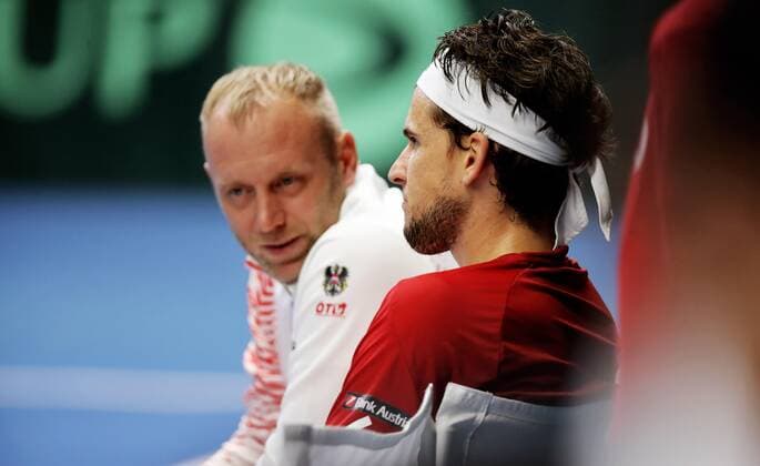 TENNIS - Davis Cup, FIN vs AUT ESPOO,FINLAND,14.SEP.19 - TENNIS - ITF Davis Cup, first round, Finland vs Austria. Image shows captain Stefan Koubek and Dominic Thiem (AUT). GEPAxpictures xMatthiasxHauer