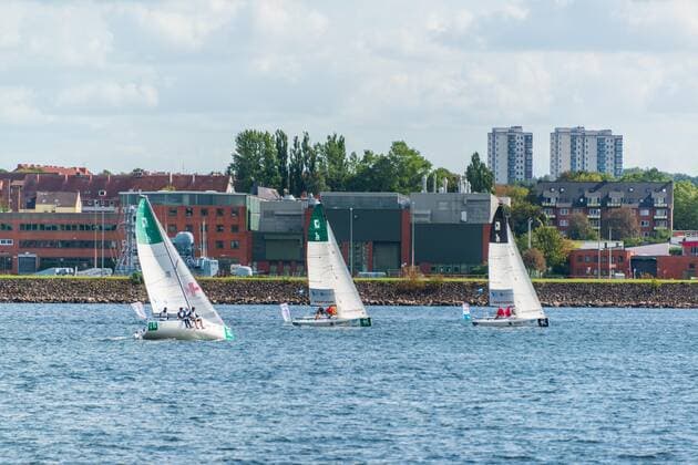 In der Kieler Innenförde finden vom 13. bis 15. September Segelregatten der Segelbundesliga statt. Die Wettbewerbe sind von der Kiellinie gut zu beobachten. Kiel Düsternbrook Schleswig-Holstein Deutschland *** From 13 to 15 September sailing regattas of the German Sailing League take place in the Kiel Inner Fjord The competitions can be observed from the keel line Kiel Düsternbrook Schleswig Holstein Germany