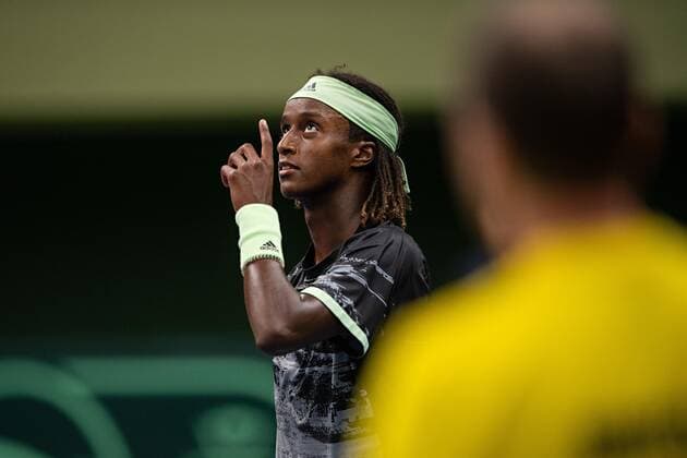 2019 Davis Cup Sweden v Israel 190914 Mikael Ymer of Sweden celebrates during the Davis Cup qualification tennis match between Sweden and Israel on September 14, 2019 in Stockholm. Copyright: JOHANNAxLUNDBERG BB190914JL006