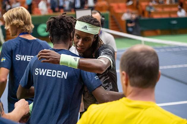 2019 Davis Cup Sweden v Israel 190914 Mikael Ymer and Elias Ymer of Sweden celebrating after the Davis Cup qualification tennis match between Sweden and Israel on September 14, 2019 in Stockholm. Copyright: JOHANNAxLUNDBERG BB190914JL008