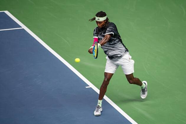 2019 Davis Cup Sweden v Israel 190914 Mikael Ymer of Sweden during the Davis Cup qualification tennis match between Sweden and Israel on September 14, 2019 in Stockholm. Copyright: JOHANNAxLUNDBERG BB190914JL014