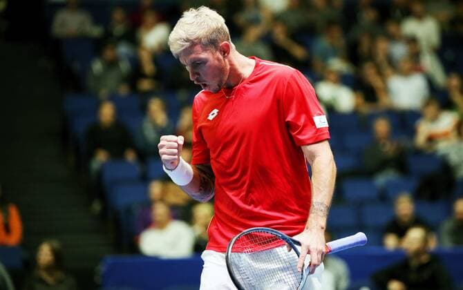 TENNIS - Davis Cup, FIN vs AUT ESPOO,FINLAND,14.SEP.19 - TENNIS - ITF Davis Cup, first round, Finland vs Austria. Image shows the rejoicing of Dennis Novak (AUT). GEPAxpictures xMatthiasxHauer