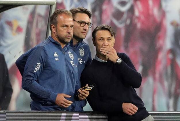 Co Trainer Hansi Hans Dieter Flick, Co Trainer Robert Kovac, Trainer Nico Kovac Fußball Fussball DFL Bundesliga Herren Saison 2019 2020 14.09.2019 RasenBallsport RB Leipzig RBL vs. FC Bayern München FCB DFL regulations prohibit any use of photographs as image sequences and or quasi-video.