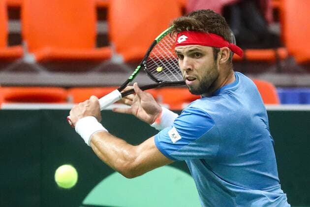 Zenica: Davis Cup: Bosnia and Herzegovina v. Czech Republic 14.09.2019., City Arena Husejin Smajlovic, Zenica, Bosna i Hercegovina - Davis Cup meeting between Bosnia and Herzegovina and the Czech Republic. Tennis match Tomislav Brkic - Jiri Vesely. Jiri Vesely Bosnia and Herzegovina, Zenica  ArminxDurgut PIXSELL