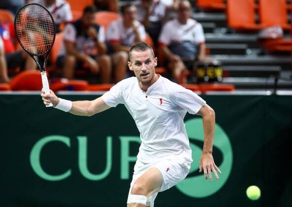 Zenica: Davis Cup: Bosnia and Herzegovina v. Czech Republic 14.09.2019., City Arena Husejin Smajlovic, Zenica, Bosna i Hercegovina - Davis Cup meeting between Bosnia and Herzegovina and the Czech Republic. Tennis match Tomislav Brkic - Jiri Vesely. Tomislav Brkic Bosnia and Herzegovina, Zenica  ArminxDurgut PIXSELL