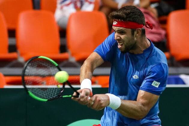 Zenica: Davis Cup: Bosnia and Herzegovina v. Czech Republic 14.09.2019., City Arena Husejin Smajlovic, Zenica, Bosna i Hercegovina - Davis Cup meeting between Bosnia and Herzegovina and the Czech Republic. Tennis match Tomislav Brkic - Jiri Vesely. Jiri Vesely Bosnia and Herzegovina, Zenica  ArminxDurgut PIXSELL