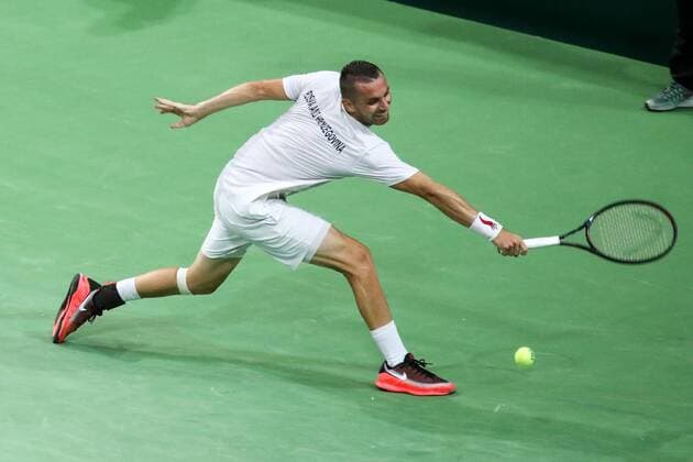 Zenica: Davis Cup: Bosnia and Herzegovina v. Czech Republic 14.09.2019., City Arena Husejin Smajlovic, Zenica, Bosna i Hercegovina - Davis Cup meeting between Bosnia and Herzegovina and the Czech Republic. Tennis match Tomislav Brkic - Jiri Vesely. Tomislav Brkic Bosnia and Herzegovina, Zenica  ArminxDurgut PIXSELL