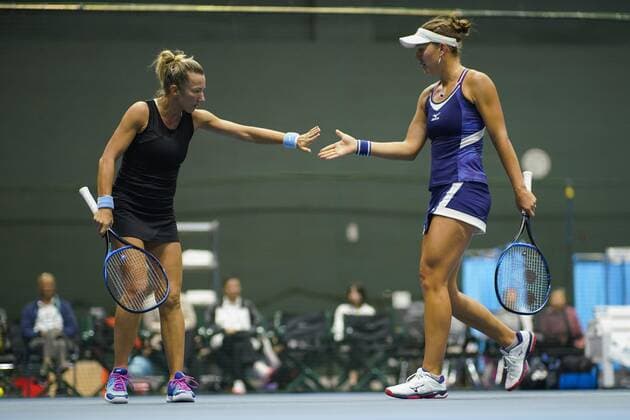 ZHENGZHOU, CHINA - SEPTEMBER 15: Nicole Melichar of United States and Kveta Peschke of Czech Republic in action in the doubles final match against Yanina Wickmayer of Belgium and Tamara Zidansek of Slovenia on day seven of Zhengzhou Open 2019 at Zhongyuan Tennis Training Base Management Center on September 15, 2019 in Zhengzhou, Henan Province of China.  Copyright: xVCGx CFP111249284136 