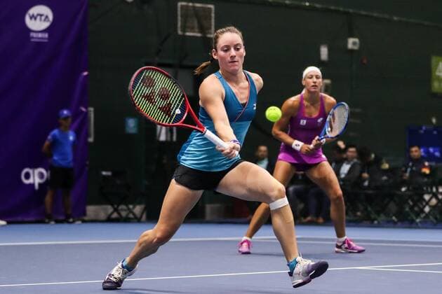 ZHENGZHOU, CHINA - SEPTEMBER 15: Yanina Wickmayer of Belgium and Tamara Zidansek of Slovenia in action in the doubles final match against Nicole Melichar of United States and Kveta Peschke of Czech Republic on day seven of Zhengzhou Open 2019 at Zhongyuan Tennis Training Base Management Center on September 15, 2019 in Zhengzhou, Henan Province of China.  Copyright: xVCGx CFP111249283638 