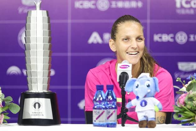 ZHENGZHOU, CHINA - SEPTEMBER 15: Karolina Pliskova of Czech Republic attends a press conference, PK, Pressekonferenz after the singles final match against Petra Martic of Croatia on day seven of Zhengzhou Open 2019 at Zhongyuan Tennis Training Base Management Center on September 15, 2019 in Zhengzhou, Henan Province of China.  Copyright: xVCGx CFP111249298040 