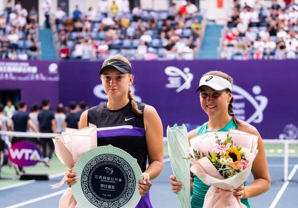 NANCHANG, CHINA - SEPTEMBER 15: Rebecca Peterson (R) of Sweden poses with the champion trophy while Elena Rybakina of Kazakhstan poses with runner-up trophy after the women s singles final match during 2019 WTA, Tennis Damen Jiangxi Open at Nanchang International Sports Center on September 15, 2019 in Nanchang, Jiangxi Province of China.  Copyright: xVCGx CFP111249289185 
