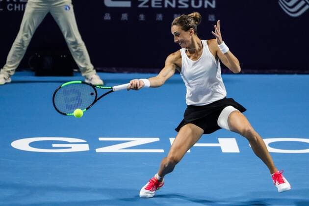 ZHENGZHOU, CHINA - SEPTEMBER 15: Petra Martic of Croatia returns a shot in the singles final match against Karolina Pliskova of Czech Republic on day seven of Zhengzhou Open 2019 at Zhongyuan Tennis Training Base Management Center on September 15, 2019 in Zhengzhou, Henan Province of China.  Copyright: xVCGx CFP111249296147 