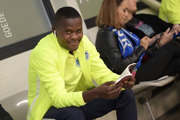 Genk s Aly Mbwana Samatta pictured before the departure of Belgian soccer team RC Genk, Monday 16 September 2019 in Maastricht, The Netherlands. RC Genk plays Tomorrow against Austrian club RB Salzburg in the group stage of the UEFA Champions League. YORICKxJANSENS  x05663266x