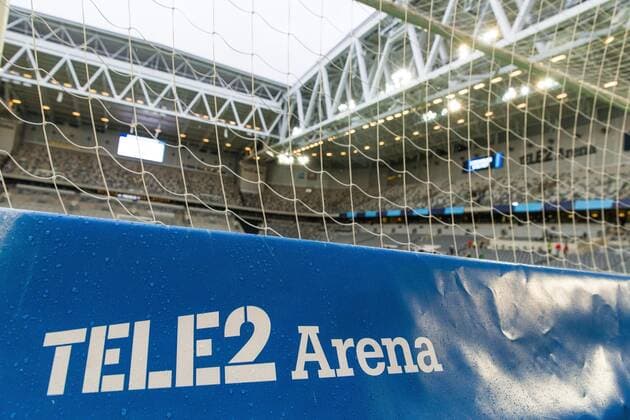 190916 Skylt bakom mal med texten Tele2 Arena inför fotbollsmatchen i Allsvenskan mellan Djurgarden och Helsingborg den 16 september 2019 i Stockholm. Copyright: ANDREASxLxERIKSSON BB190916AE001