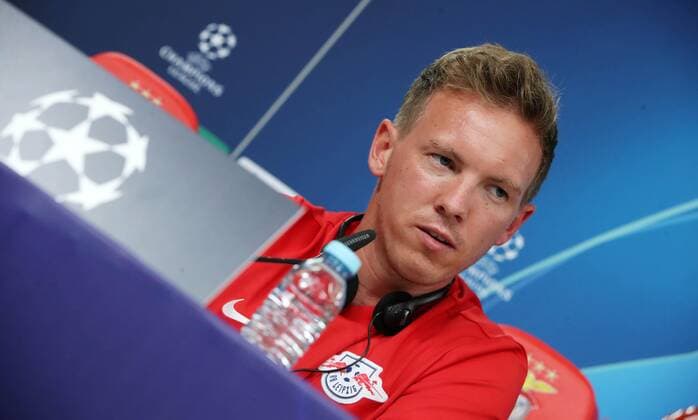 RB Leipzig - Pressekonferenz Fussball Champions League Lissabon, 16.09.2019, Est‡dio da Luz, Fussball, UEFA Champions League, Gruppe G, 1.Spieltag , Benfica Lissabon vs. RB Leipzig , Pressekonferenz am Vortag des Spieles. , Im Bild; Trainer Julian Nagelsmann, RB Leipzig , UEFA regulations prohibit any use of photographs as image sequences and or quasi-video