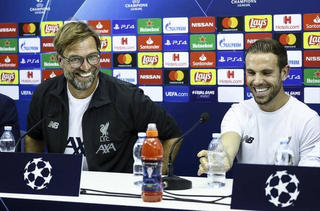 Sport Bilder des Tages 16th September 2019; San Paolo Stadium, Naples, Italy; press conference, PK, Pressekonferenz Liverpool; Jurgen Klopp coach of Liverpool and Jordan Henderson of Liverpool  ActionPlus12167908 AlessandroxGarofalo