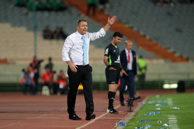 Head coach Dragan Skocic of Sanat naft abadan reacts during the persian gulf pro league match between Perspolis FC and Sanat naft abadan at Azadi Stadium on Sep 16, 2019 in Tehran, Iran.(Photo By Amirhossein Kheirkhah) 