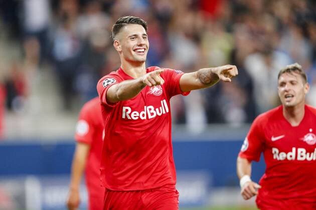 SOCCER - CL, RBS vs Genk SALZBURG,AUSTRIA,17.SEP.19 - SOCCER - UEFA Champions League, group stage, Red Bull Salzburg vs KRC Genk. Image shows the rejoicing of Dominik Szoboszlai (RBS). GEPAxpictures xJasminxWalter