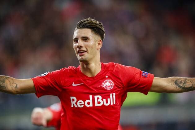 SOCCER - CL, RBS vs Genk SALZBURG,AUSTRIA,17.SEP.19 - SOCCER - UEFA Champions League, group stage, Red Bull Salzburg vs KRC Genk. Image shows the rejoicing of Dominik Szoboszlai (RBS). GEPAxpictures xJasminxWalter
