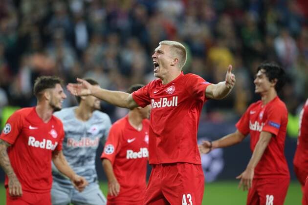 SOCCER - CL, RBS vs Genk SALZBURG,AUSTRIA,17.SEP.19 - SOCCER - UEFA Champions League, group stage, Red Bull Salzburg vs KRC Genk. Image shows the rejoicing of Rasmus Kristensen (RBS). GEPAxpictures xMathiasxMandl