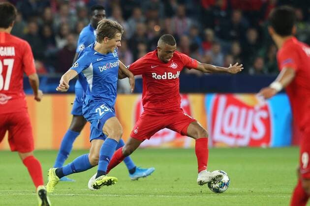 SOCCER - CL, RBS vs Genk SALZBURG,AUSTRIA,17.SEP.19 - SOCCER - UEFA Champions League, group stage, Red Bull Salzburg vs KRC Genk. Image shows Sander Berge (Genk) and Antoine Bernede (RBS). GEPAxpictures xMathiasxMandl