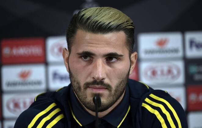 18.09.2019, xhbx, Fussball UEFA Europa League, Arsenal London - Pressekonferenz emspor, v.l. Sead Kolasinac (Arsenal London) (DFL DFB REGULATIONS PROHIBIT ANY USE OF PHOTOGRAPHS as IMAGE SEQUENCES and or QUASI-VIDEO) Frankfurt am Main *** 18 09 2019, xhbx, Football UEFA Europa League, Arsenal London Press conference emspor, v l Sead Kolasinac Arsenal London DFL DFB REGULATIONS PROHIBIT ANY USE OF PHOTOGRAPHS as IMAGE SEQUENCES and or QUASI VIDEO Frankfurt am Main
