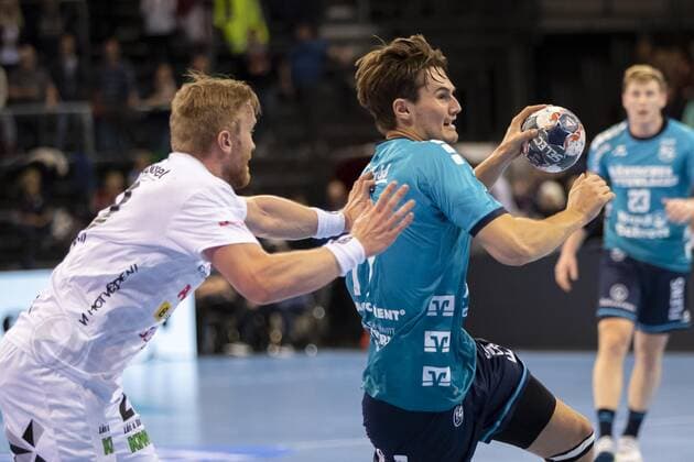 SG Flensburg-Handewitt vs Elverum Handball, Handball, EHF Champions League Gruppenphase, 18.09.19 Magnus Roed (SG Flensburg-Handewitt, 77) gegen Magnus Fredriksen (Elverum Handball, 23) Copyright: xBEAUTIFULxSPORTS MarioxM.xKobergx
