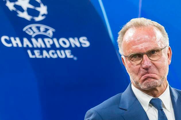 GER, UEFA CL, FC Bayern Muenchen (GER) vs FK Roter Stern Belgrad (SRB) 18.09.2019, Allianz Arena, Muenchen, GER, UEFA CL, FC Bayern Muenchen (GER) vs FK Roter Stern Belgrad (SRB), Gruppe E, UEFA regulations prohibit any use of photographs as image sequences and or quasi-video, im Bild Karl-Heinz Rummenigge (Vorstandsvorsitzender FCB) vor cl schild