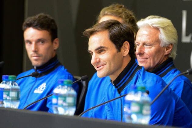 September 19, 2019, Geneva, Switzerland: Members of Team Europe chat with the media prior to the Laver Cup tennis event in Geneva Switzerland. Tennis 2019: Laver Cup - ZUMAl132 20190919_zap_l132_004 Copyright: xChristopherxLevyx
