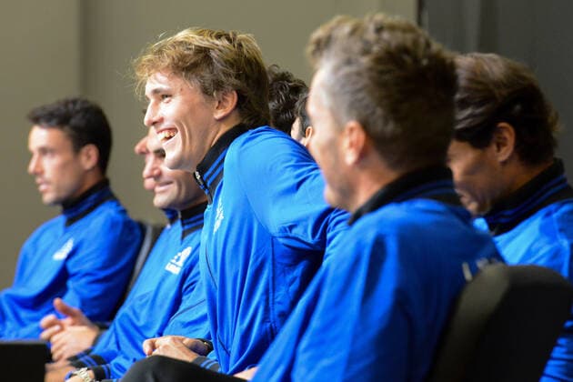 September 19, 2019, Geneva, Switzerland: Members of Team Europe chat with the media prior to the Laver Cup tennis event in Geneva Switzerland. Tennis 2019: Laver Cup - ZUMAl132 20190919_zap_l132_007 Copyright: xChristopherxLevyx