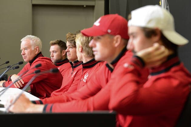 September 19, 2019, Geneva, Switzerland: Team World chats with the media prior to the Laver Cup tennis event in Geneva Switzerland. Tennis 2019: Laver Cup - ZUMAl132 20190919_zap_l132_022 Copyright: xChristopherxLevyx