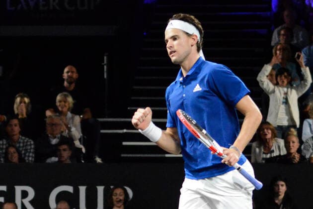 September 20, 2019, Geneva, Switzerland: Dominic Thiem in his singles match v. D. Shapovalov in the Laver Cup tennis event in Geneva Switzerland. Tennis 2019: Laver Cup Day 1 - ZUMAl132 20190920_zap_l132_007 Copyright: xChristopherxLevyx
