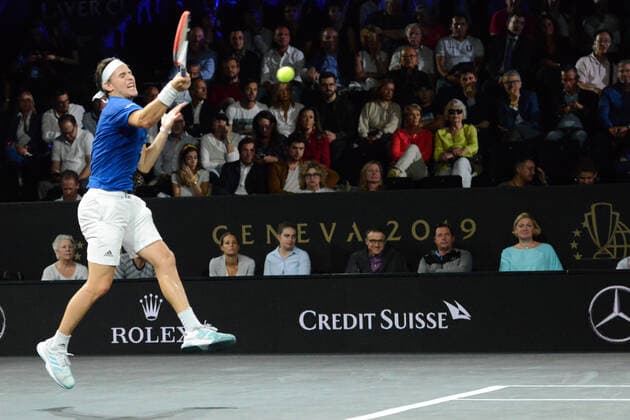 September 20, 2019, Geneva, Switzerland: Dominic Thiem in his singles match v. D. Shapovalov in the Laver Cup tennis event in Geneva Switzerland. Tennis 2019: Laver Cup Day 1 - ZUMAl132 20190920_zap_l132_009 Copyright: xChristopherxLevyx