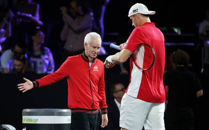 TENNIS - Laver Cup 2019 GENEVA,SWITZERLAND,21.SEP.19 - TENNIS - Laver Cup, Team Europe vs Team World. Image shows John McEnroe and John Isner (USA). GEPAxpictures xMatthiasxHauer