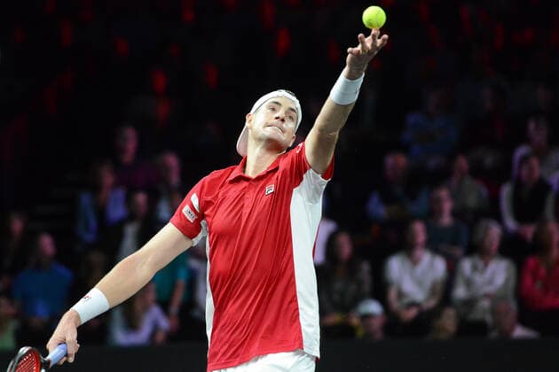 September 21, 2019, Geneva, Switzerland: JOHN ISNER of the United States in his match v. A. Zverev in the Laver Cup tennis event in Geneva Switzerland. Tennis 2019: Laver Cup Day 1 - ZUMAl132 20190921_zap_l132_002 Copyright: xChristopherxLevyx