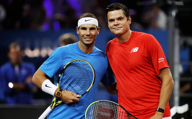 TENNIS - Laver Cup 2019 GENEVA,SWITZERLAND,21.SEP.19 - TENNIS - Laver Cup, Team Europe vs Team World. Image shows Rafael Nadal (ESP) and Milos Raonic (CAN). GEPAxpictures xMatthiasxHauer
