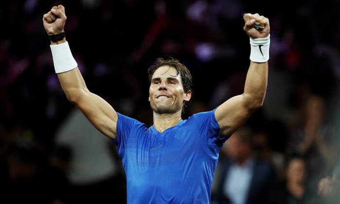 TENNIS - Laver Cup 2019 GENEVA,SWITZERLAND,21.SEP.19 - TENNIS - Laver Cup, Team Europe vs Team World. Image shows the rejoicing of Rafael Nadal (ESP). GEPAxpictures xMatthiasxHauer