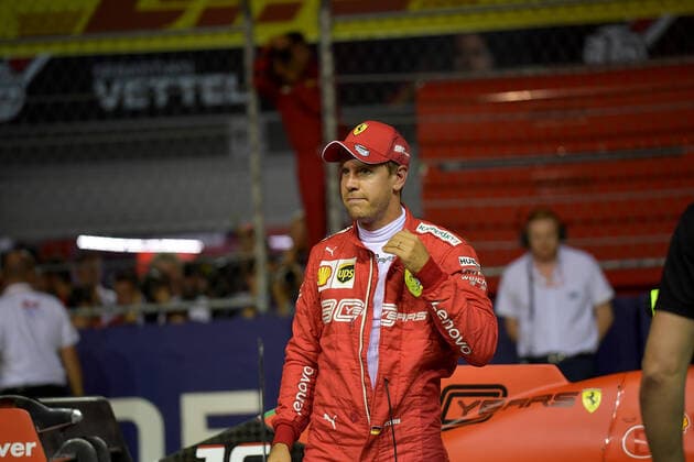 FORMULA 1 2019 SINGAPORE AIRLINES SINGAPORE GRAND PRIX 21.09.2019, Marina Bay Street Circuit, Singapore, FORMULA 1 2019 SINGAPORE AIRLINES SINGAPORE GRAND PRIX ,im Bild Poleposition für Charles Leclerc (MCO 16), Scuderia Ferrari Mission Winnow, 2.Startplatz für Lewis Hamilton (GB 44), Mercedes-AMG Petronas Motorsport, 3.Startplatz für Sebastian Vettel (GER 5), Scuderia Ferrari Mission Winnow