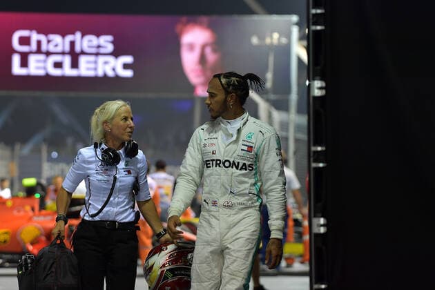 FORMULA 1 2019 SINGAPORE AIRLINES SINGAPORE GRAND PRIX 21.09.2019, Marina Bay Street Circuit, Singapore, FORMULA 1 2019 SINGAPORE AIRLINES SINGAPORE GRAND PRIX ,im Bild Poleposition für Charles Leclerc (MCO 16), Scuderia Ferrari Mission Winnow, 2.Startplatz für Lewis Hamilton (GB 44), Mercedes-AMG Petronas Motorsport, 3.Startplatz für Sebastian Vettel (GER 5), Scuderia Ferrari Mission Winnow