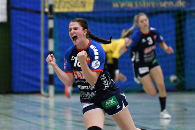 Lea Neubrander ( 18, SG H2KU Herrenberg) jubelt, SG H2KU Herrenberg vs. BSV Sachsen Zwickau, 2. Handball Bundesliga Frauen, 3. Spieltag, Saison 19 20, 121.09.2019, SG H2KU Herrenberg vs. BSV Sachsen Zwickau, 2. Handball Bundesliga Frauen, 3. Spieltag, Saison 19 20, 121.09.2019 Dettingen an der Erms