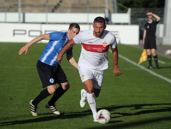 120 Jahre Stuttgarter Kickers Traditionself Deutschland, Stuttgart, 21.09.2019, Fussball, 120 Jahre Stuttgarter Kickers Traditionself: v.l. Fabian Gerster (Stuttgarter Kickers), Kevin Kuranyi (VfB Stuttgart).