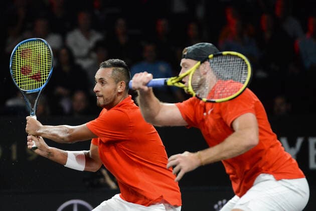 September 21, 2019, Geneva, Switzerland: NICK KYRGIOS playing doubles with JACK SOCK in the Laver Cup tennis event in Geneva Switzerland. Tennis 2019: Laver Cup Day 2 - ZUMAl132 20190921_zap_l132_058 Copyright: xChristopherxLevyx
