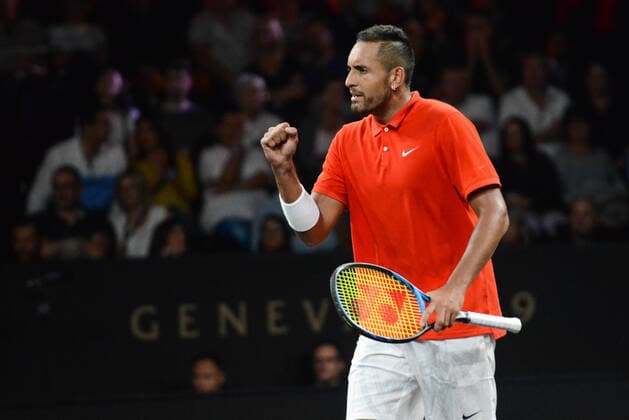 September 21, 2019, Geneva, Switzerland: NICK KYRGIOS playing doubles with Jack Sock in the Laver Cup tennis event in Geneva Switzerland. Tennis 2019: Laver Cup Day 2 - ZUMAl132 20190921_zap_l132_059 Copyright: xChristopherxLevyx