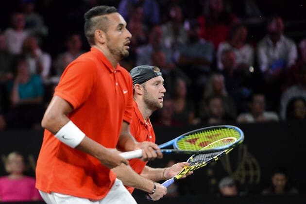 September 21, 2019, Geneva, Switzerland: NICK KYRGIOS playing doubles with JACK SOCK in the Laver Cup tennis event in Geneva Switzerland. Tennis 2019: Laver Cup Day 2 - ZUMAl132 20190921_zap_l132_062 Copyright: xChristopherxLevyx